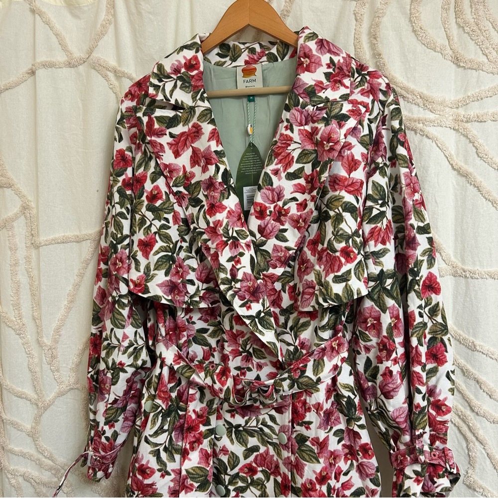NWT FARM Rio Halftone Pink Bouganvillea Oversized Trench Coat Size Medium - Picture 8 of 15